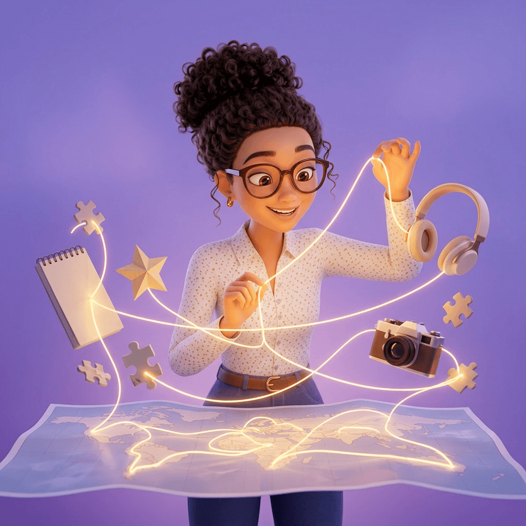 Chapter 2 — Kai weaving golden threads that connect your interests into a constellation map