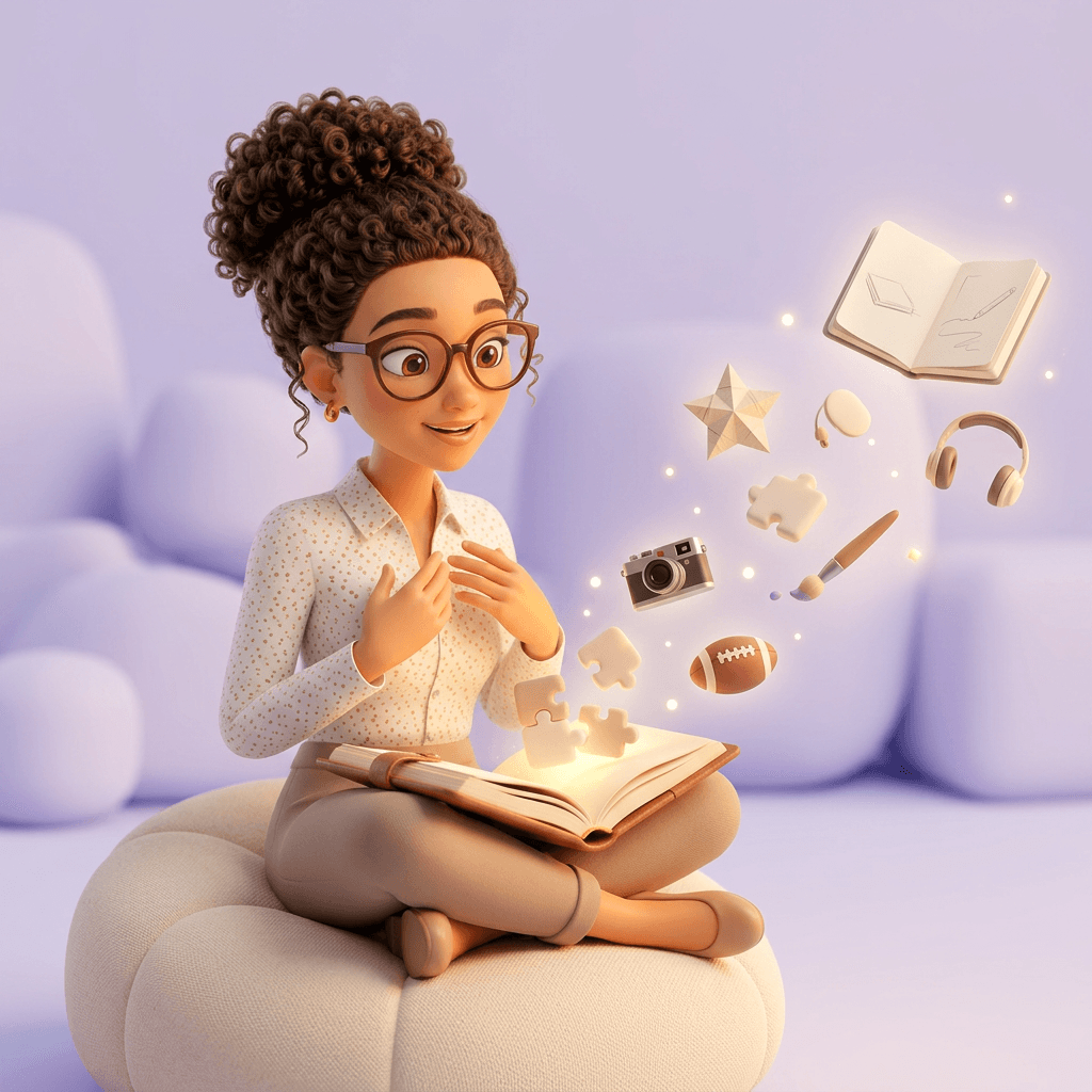 Chapter 1 — Kai gathering the floating pieces of your inner world into a glowing journal